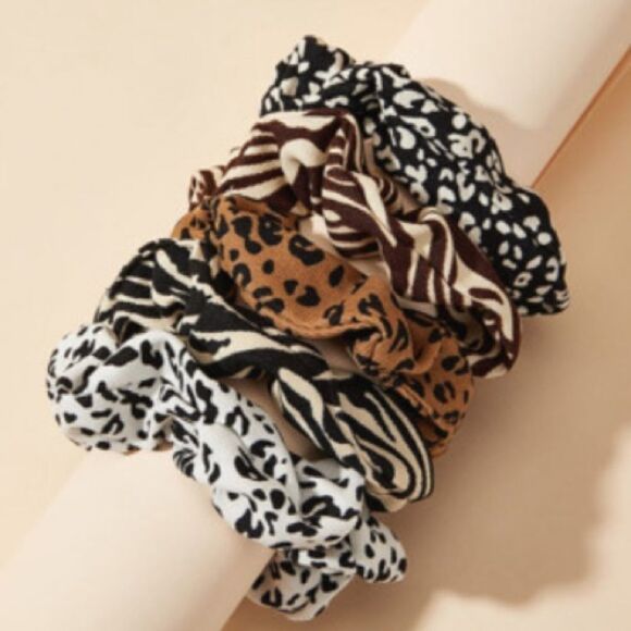 French Retro Animal Print Hair Scrunchies - Picture 1 of 2
